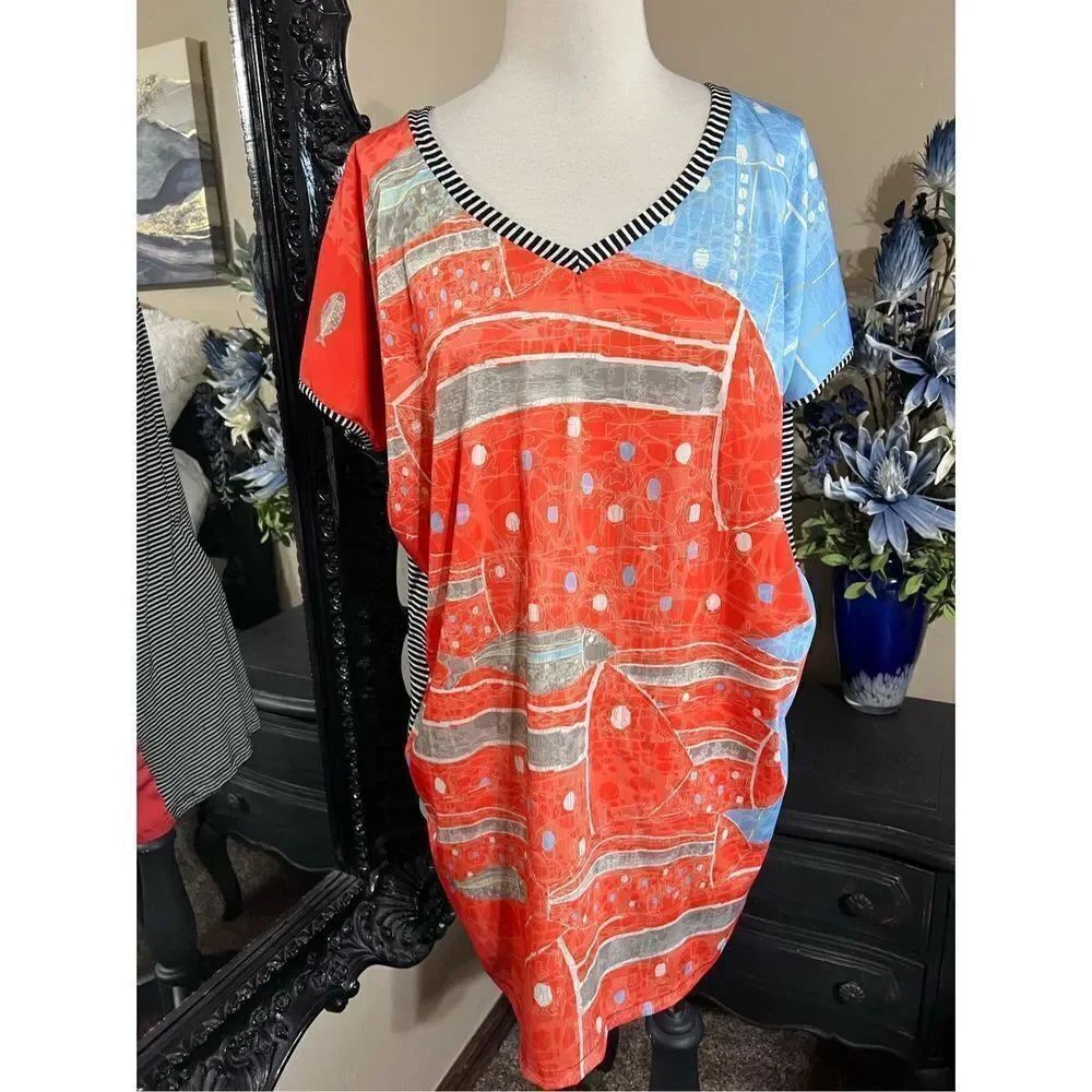VOLT Design Short Sleeve Abstract Fish Knit Dress Size 3Tall